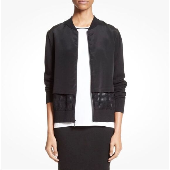 ST. JOHN COLLECTION Stretch Mesh Bomber Jacket Caviar - Picture 1 of 11